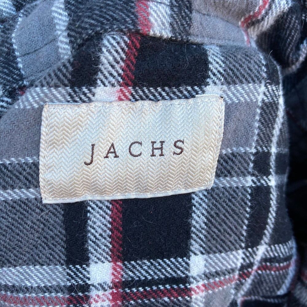 jachs men’s size medium flannel button down shirt gray black white red plaid - Picture 3 of 3